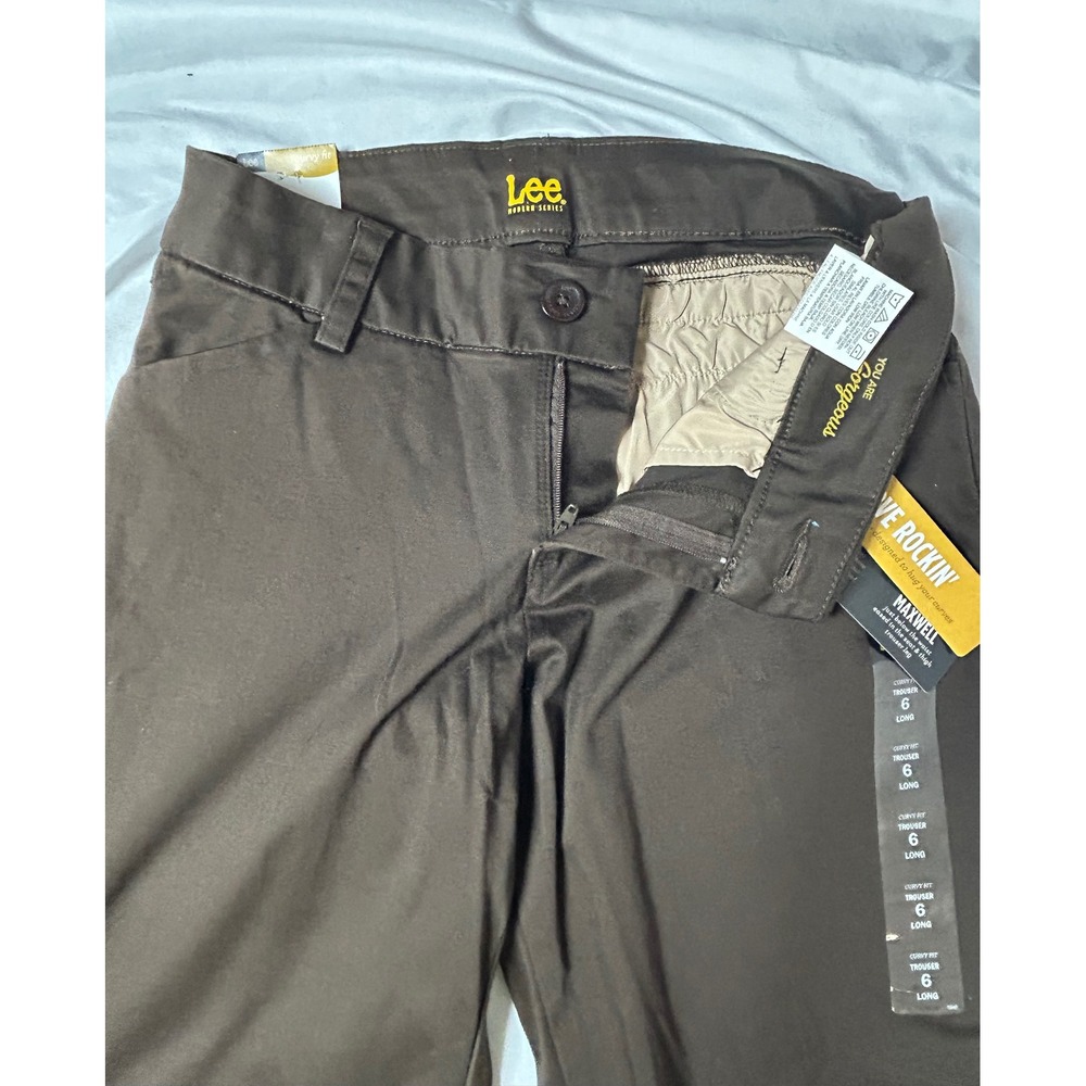 NWT Lee Modern Series Maxwell Curvy Fit Trouser Pants Brown Coffee Size 6 Long - Picture 3 of 16